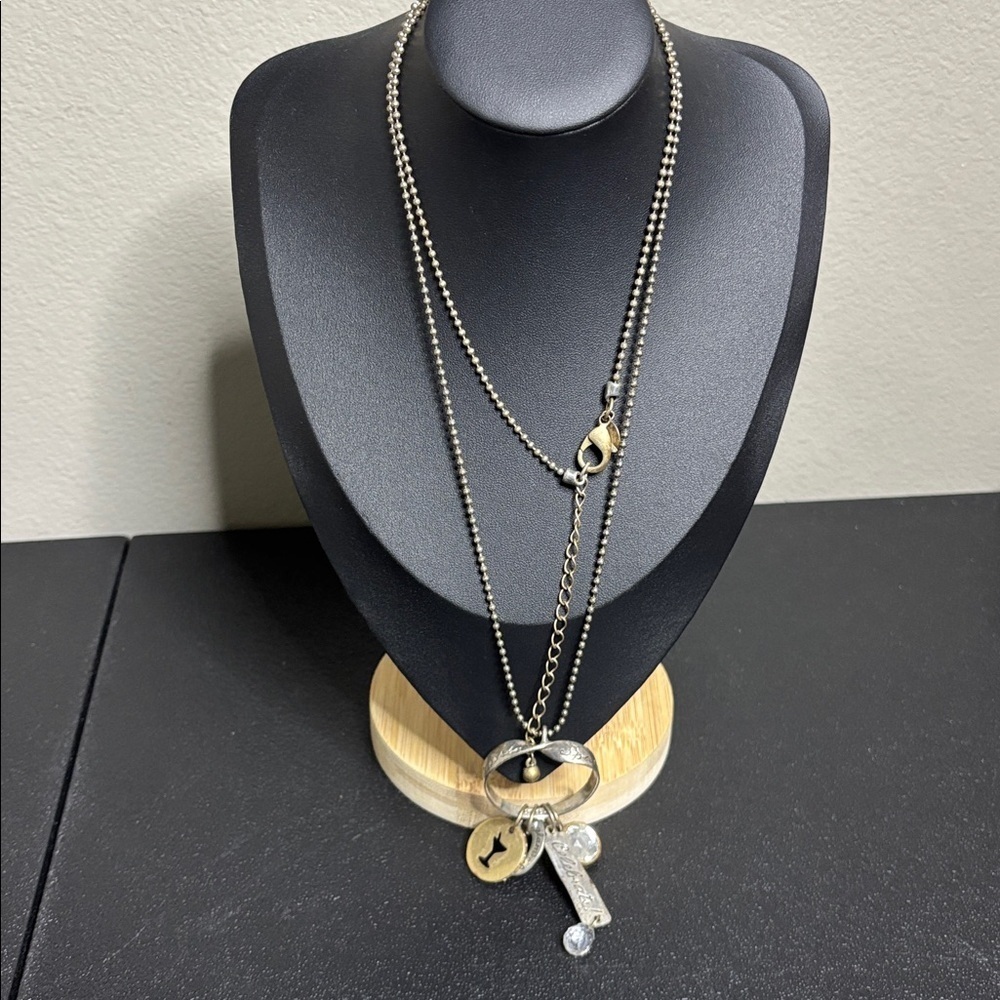 Chico’s Silver & Rustic Gold Long Bead Charm Celebrate Necklace Sparkle Glitz - Picture 1 of 8